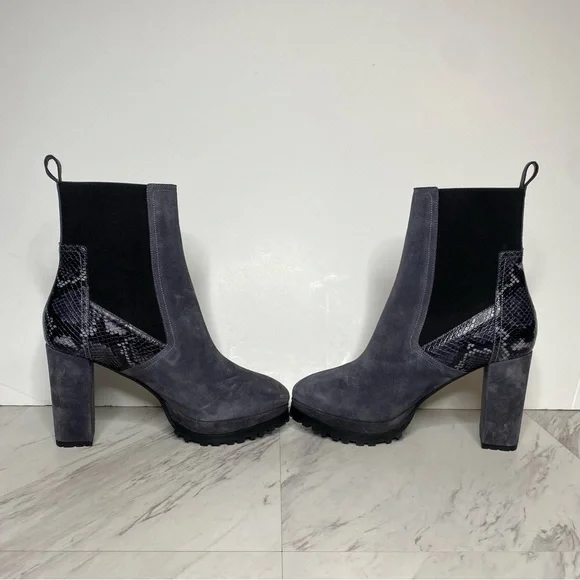 All Saints Sahara Gray Suede Snakeskin Heeled Boot 11 - Picture 6 of 16